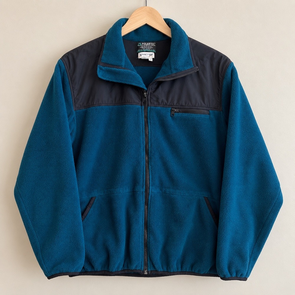 Vintage Polartec 200 Series Full Zip Fleece Jacket Teal Blue Black Mens XL